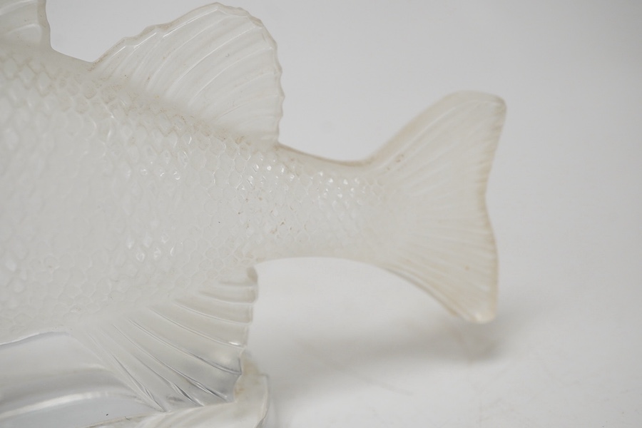 A modern Lalique glass paperweight in the form of a fish, signed to the base, 16cm wide. Condition - good